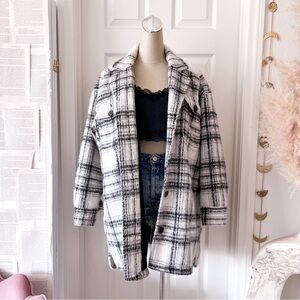 OLD NAVY Black & White Wool Blend Longline Long Sleeve Button Down Shirt Jacket